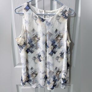 EUC White House Black Market Geometric Floral Sleeveless Blouse size M